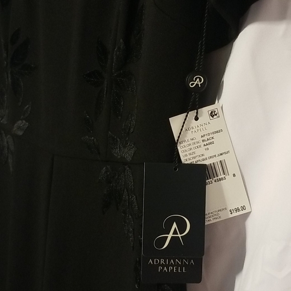 𝅺Adrianna Papell Black Wide Leg Floral Velvet Appliqué Jumpsuit - Picture 4 of 11